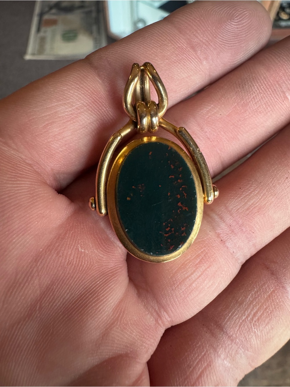 Tiffany & Co. 14kt blood stone pendant